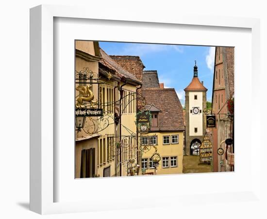 Cross Timbered Houses and Clock Tower, Rothenburg Ob Der Tauber, Germany-Miva Stock-Framed Photographic Print