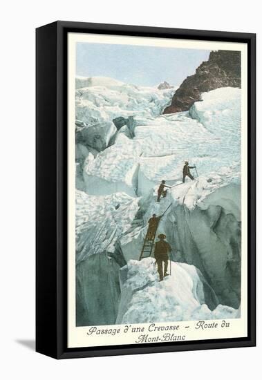 Crossing a Crevasse, Mont-Blanc Route-null-Framed Stretched Canvas