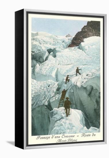 Crossing a Crevasse, Mont-Blanc Route-null-Framed Stretched Canvas