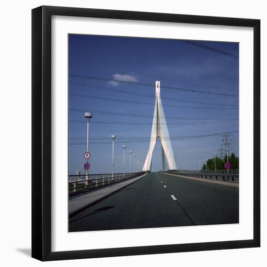 Crossing a Suspension Bridge-Robert Brook-Framed Photographic Print