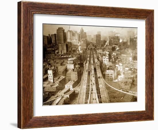 Crossing Brooklyn Bridge to Manhattan, 1910s-Science Source-Framed Giclee Print