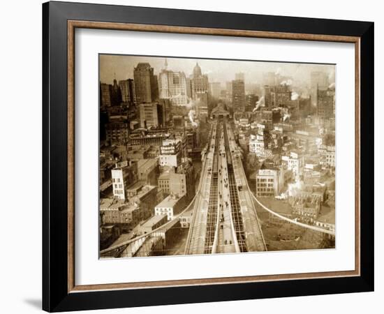 Crossing Brooklyn Bridge to Manhattan, 1910s-Science Source-Framed Giclee Print