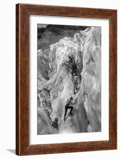 Crossing Crevasse on the Nisqually Glacier, ca. 1905-Ashael Curtis-Framed Giclee Print