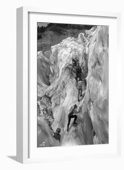 Crossing Crevasse on the Nisqually Glacier, ca. 1905-Ashael Curtis-Framed Giclee Print