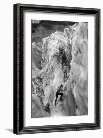 Crossing Crevasse on the Nisqually Glacier, ca. 1905-Ashael Curtis-Framed Giclee Print