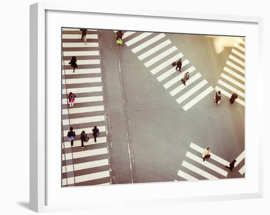 Crossing Sign Top View with People Walking Business Area-VTT Studio-Framed Photographic Print