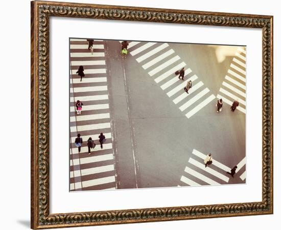 Crossing Sign Top View with People Walking Business Area-VTT Studio-Framed Photographic Print