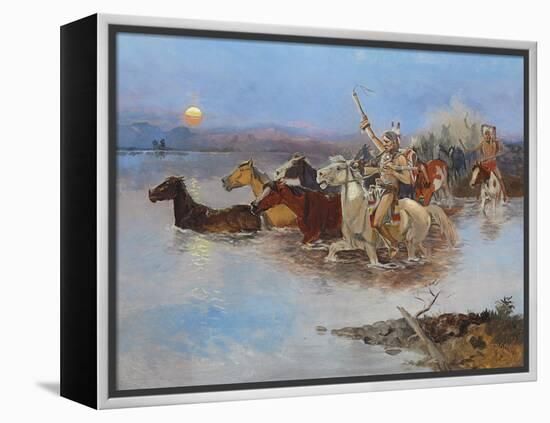 Crossing the River, C.1895 (Oil on Panel)-Charles Marion Russell-Framed Premier Image Canvas