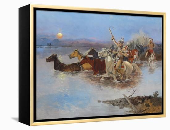 Crossing the River, C.1895 (Oil on Panel)-Charles Marion Russell-Framed Premier Image Canvas
