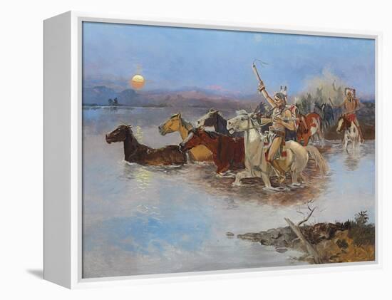 Crossing the River, C.1895 (Oil on Panel)-Charles Marion Russell-Framed Premier Image Canvas