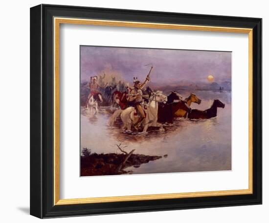 Crossing the River Charles-Charles Marion Russell-Framed Giclee Print