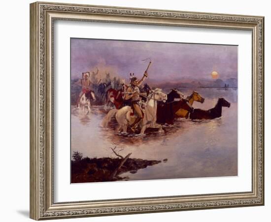 Crossing the River Charles-Charles Marion Russell-Framed Giclee Print