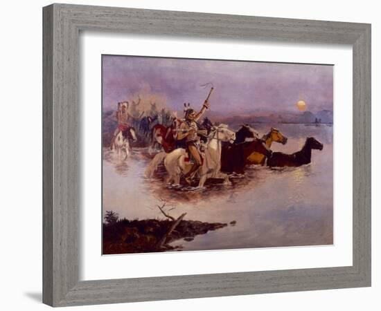 Crossing the River Charles-Charles Marion Russell-Framed Giclee Print