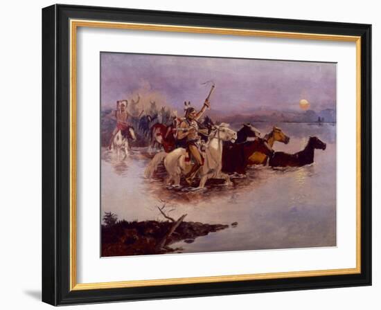 Crossing the River Charles-Charles Marion Russell-Framed Giclee Print