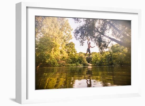 Crossing The River Enz By Slackline-Axel Brunst-Framed Photographic Print