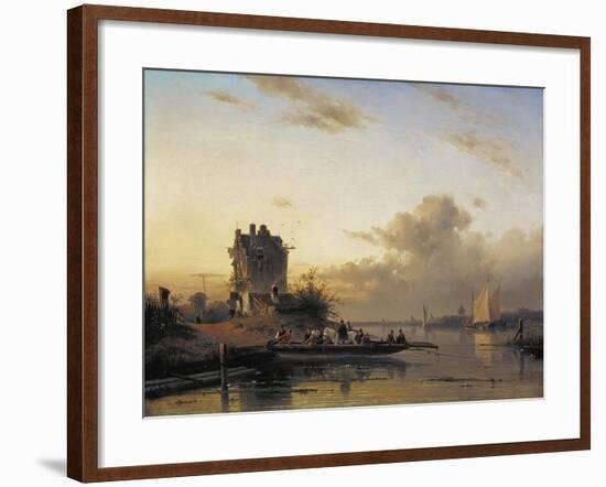 Crossing the River in the Evening Lighht, 1844-Charles Henri Joseph Leickert-Framed Giclee Print