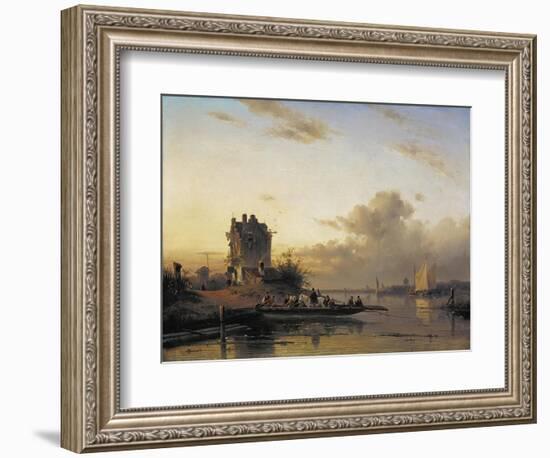 Crossing the River in the Evening Lighht, 1844-Charles Henri Joseph Leickert-Framed Giclee Print