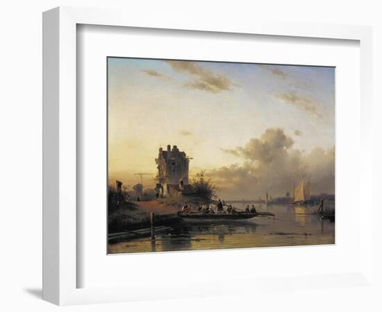 Crossing the River in the Evening Lighht, 1844-Charles Henri Joseph Leickert-Framed Giclee Print