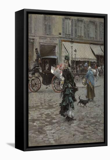 Crossing the Street, 1873-75 (Oil on Panel)-Giovanni Boldini-Framed Premier Image Canvas