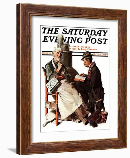 "Crossword Puzzle" Saturday Evening Post Cover, January 31,1925-Norman Rockwell-Framed Giclee Print