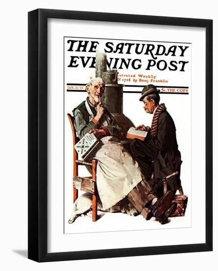 "Crossword Puzzle" Saturday Evening Post Cover, January 31,1925-Norman Rockwell-Framed Giclee Print