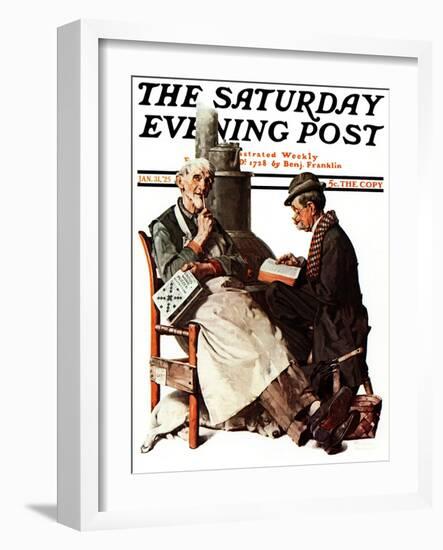 "Crossword Puzzle" Saturday Evening Post Cover, January 31,1925-Norman Rockwell-Framed Giclee Print