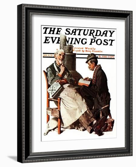 "Crossword Puzzle" Saturday Evening Post Cover, January 31,1925-Norman Rockwell-Framed Giclee Print