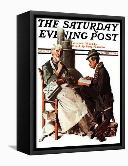 "Crossword Puzzle" Saturday Evening Post Cover, January 31,1925-Norman Rockwell-Framed Premier Image Canvas