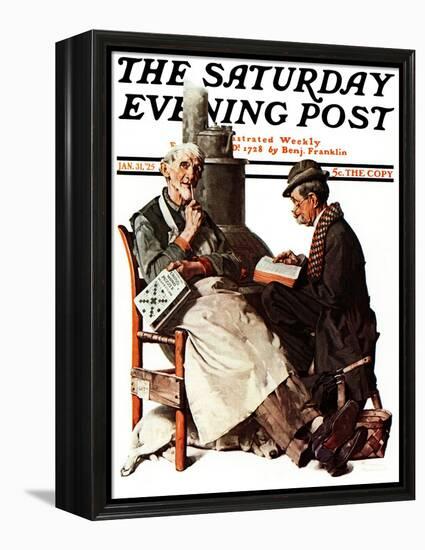 "Crossword Puzzle" Saturday Evening Post Cover, January 31,1925-Norman Rockwell-Framed Premier Image Canvas