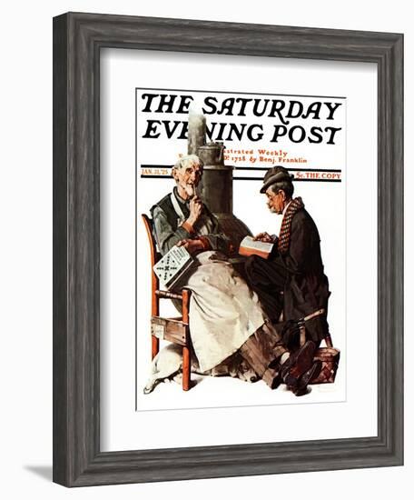 "Crossword Puzzle" Saturday Evening Post Cover, January 31,1925-Norman Rockwell-Framed Giclee Print