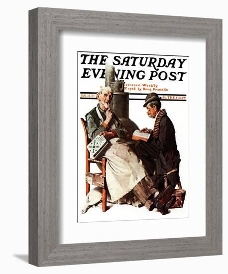 "Crossword Puzzle" Saturday Evening Post Cover, January 31,1925-Norman Rockwell-Framed Giclee Print