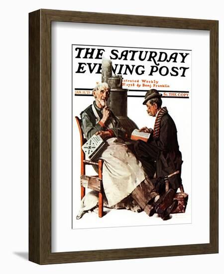 "Crossword Puzzle" Saturday Evening Post Cover, January 31,1925-Norman Rockwell-Framed Giclee Print