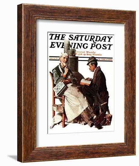 "Crossword Puzzle" Saturday Evening Post Cover, January 31,1925-Norman Rockwell-Framed Giclee Print