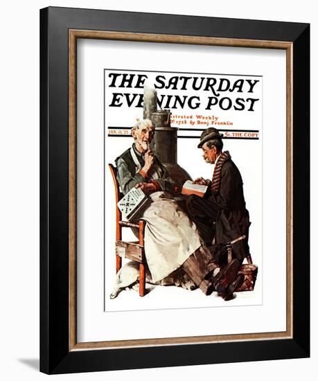 "Crossword Puzzle" Saturday Evening Post Cover, January 31,1925-Norman Rockwell-Framed Giclee Print