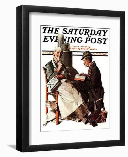 "Crossword Puzzle" Saturday Evening Post Cover, January 31,1925-Norman Rockwell-Framed Giclee Print