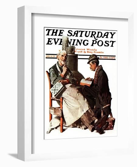 "Crossword Puzzle" Saturday Evening Post Cover, January 31,1925-Norman Rockwell-Framed Giclee Print