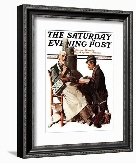 "Crossword Puzzle" Saturday Evening Post Cover, January 31,1925-Norman Rockwell-Framed Giclee Print