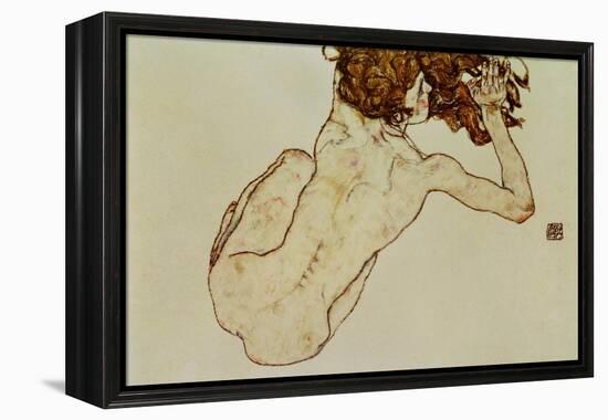 Crouching Nude, Back View, 1917-Egon Schiele-Framed Premier Image Canvas