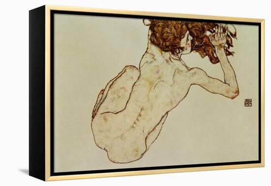 Crouching Nude, Back View, 1917-Egon Schiele-Framed Premier Image Canvas