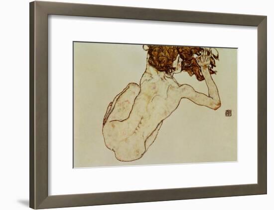 Crouching Nude, Back View, 1917-Egon Schiele-Framed Giclee Print