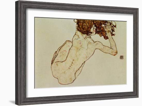 Crouching Nude, Back View, 1917-Egon Schiele-Framed Giclee Print