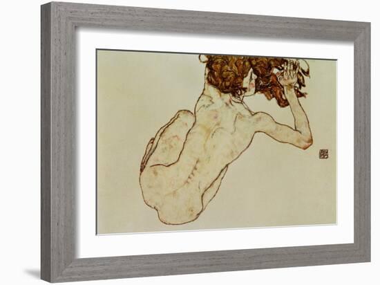 Crouching Nude, Back View, 1917-Egon Schiele-Framed Giclee Print