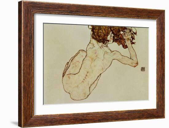 Crouching Nude, Back View, 1917-Egon Schiele-Framed Giclee Print