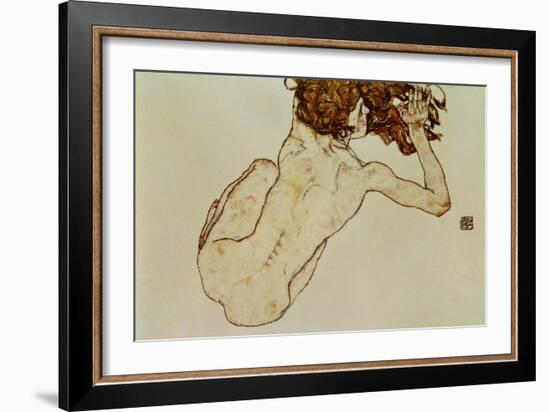 Crouching Nude, Back View, 1917-Egon Schiele-Framed Giclee Print