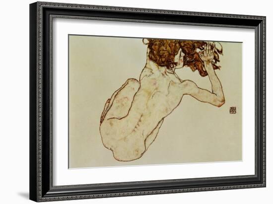 Crouching Nude, Back View, 1917-Egon Schiele-Framed Giclee Print