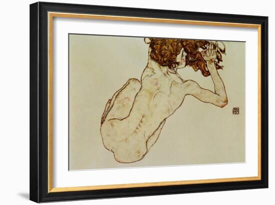 Crouching Nude, Back View, 1917-Egon Schiele-Framed Giclee Print