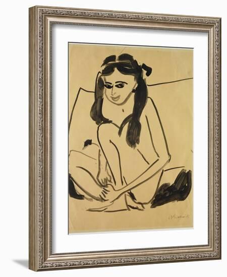 Crouching Nude Girl, 1907 (Pen & Ink on Paper)-Ernst Ludwig Kirchner-Framed Giclee Print