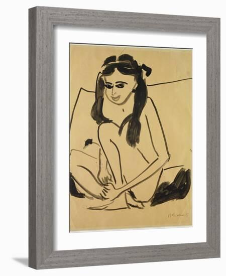 Crouching Nude Girl, 1907 (Pen & Ink on Paper)-Ernst Ludwig Kirchner-Framed Giclee Print