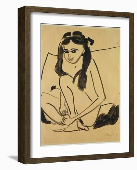 Crouching Nude Girl, 1907 (Pen & Ink on Paper)-Ernst Ludwig Kirchner-Framed Giclee Print