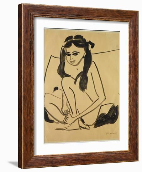 Crouching Nude Girl, 1907 (Pen & Ink on Paper)-Ernst Ludwig Kirchner-Framed Giclee Print